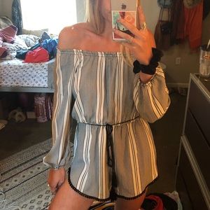 Urban Outfitters off the shoulder striped romper
